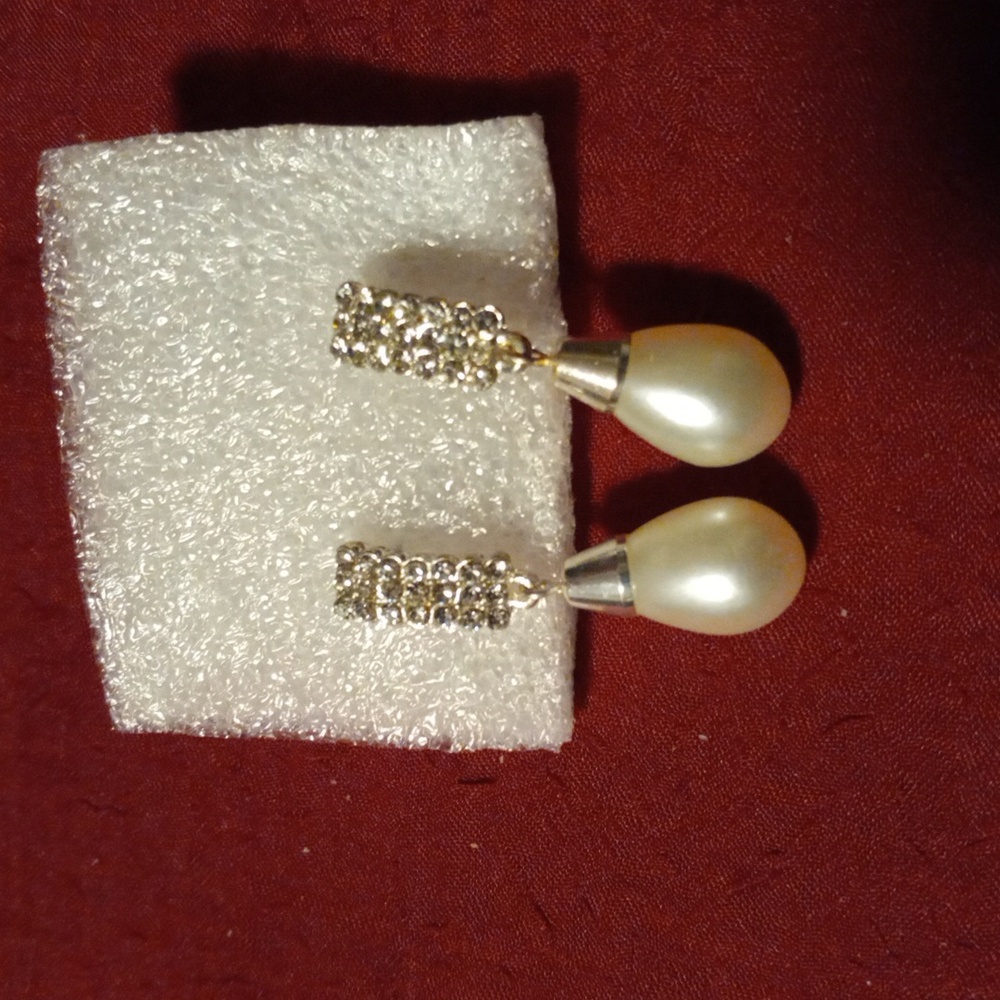 Pave diamond studs with drop pearl earrings